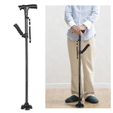 Collapsible telescopic folding cane with LED lights