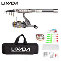 Lixada Telescopic full kit fishing rod gear +spinning reel+ line lures hooks with bag
