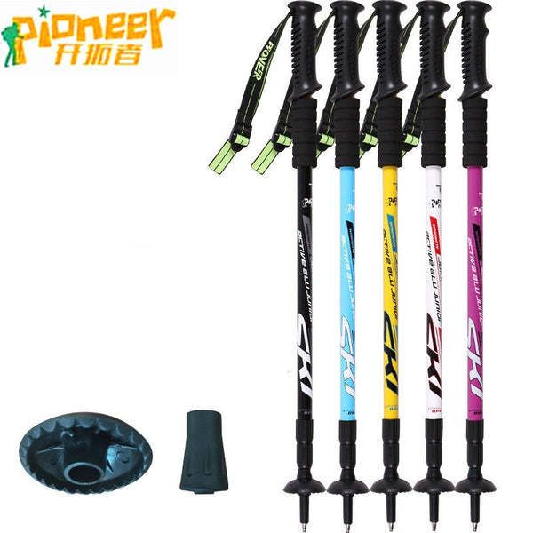 Pioneer Trekking Ski Pole Walking Stick Adjustable Hiking Alpenstock Shock Aluminum Climbing Camping Adjustable Telescopic Cane