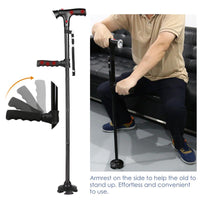Collapsible telescopic folding cane with LED lights