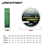 JACKFISH 100m 8 strand PE braided fishing line 10-80LB