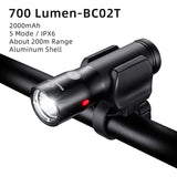 ROCKBROS Bike Light Rainproof USB Rechargeable LED 2000mAh MTB