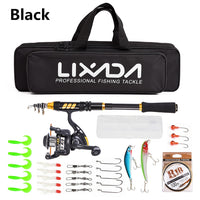 Lixada Telescopic full kit fishing rod gear +spinning reel+ line lures hooks with bag