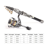 Lixada Telescopic full kit fishing rod gear +spinning reel+ line lures hooks with bag